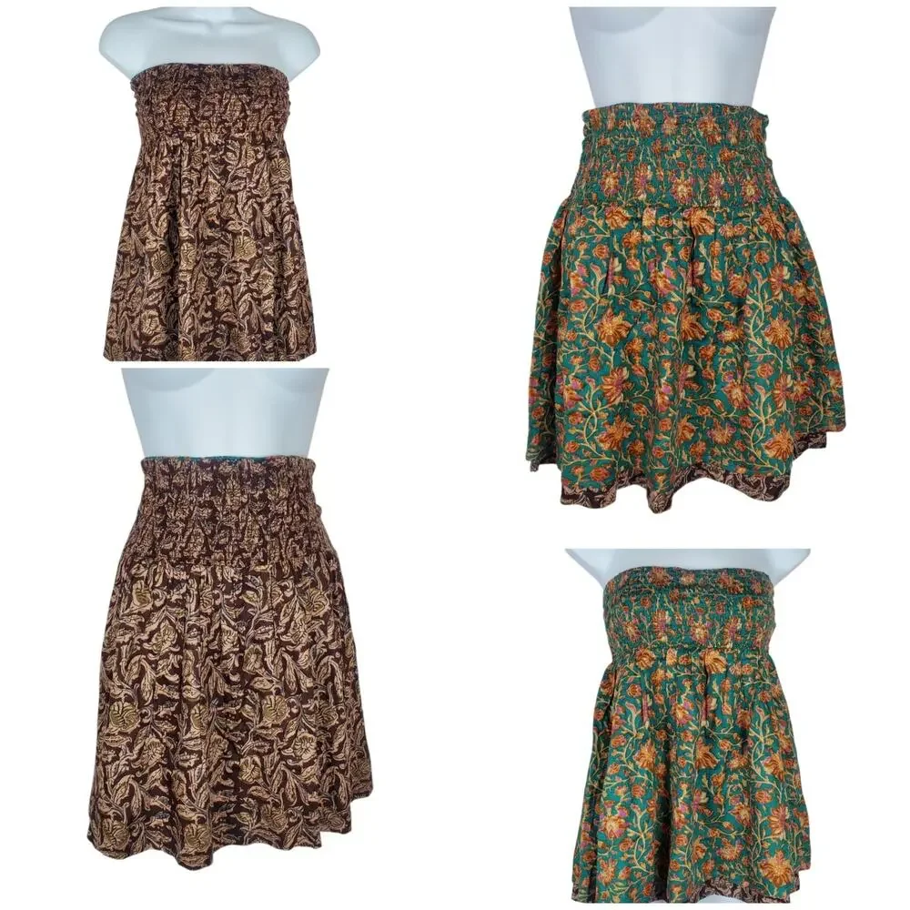 NEW Natural Life Convertible Reversible Skirt Crop Top XS Cotton Smocked Mini